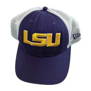 New Era LSU Tigers 9FORTY Trucker Snapback Hat Purple and White Mesh